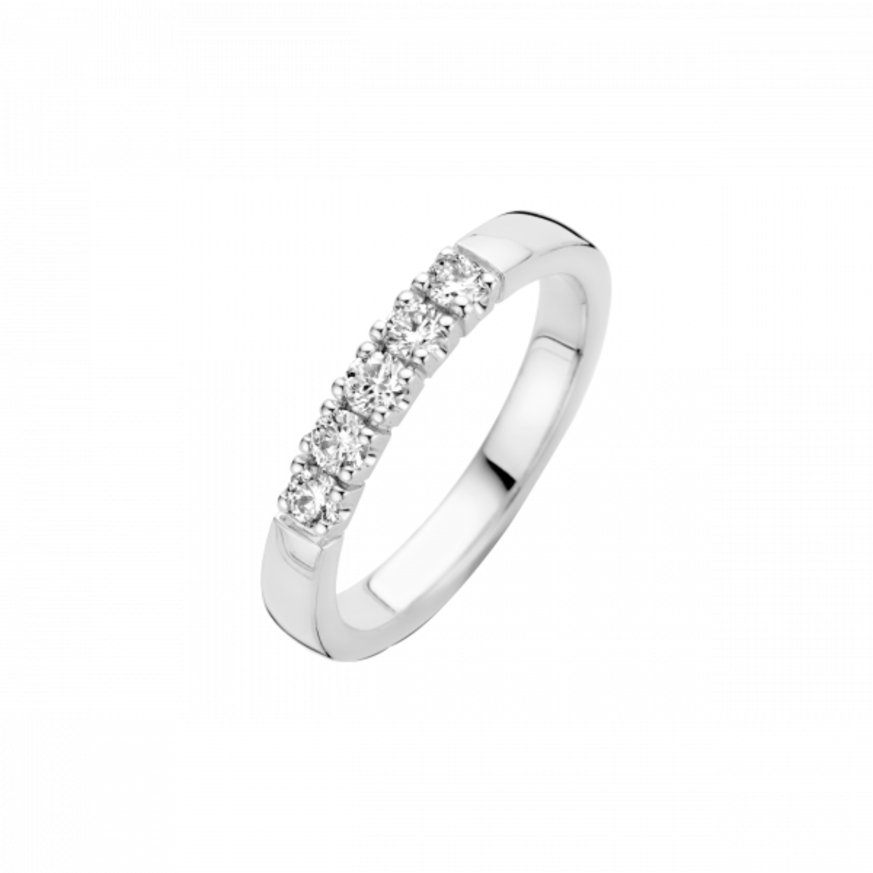 14 krt witgouden memoire-ring met 5x 0.05ct briljantgeslepen diamant.