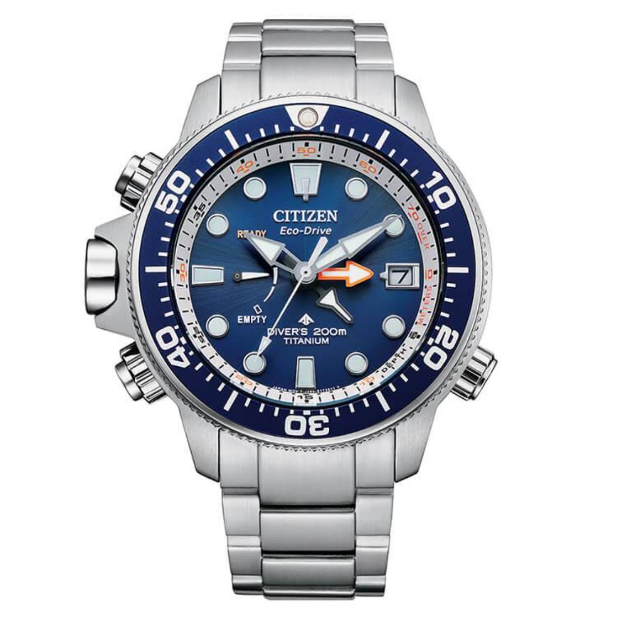 The Citizen Promaster JP2000-67L Marine Sea is a C520 caliber Quartz watch with dualtime, day/date display and stainless steel case.