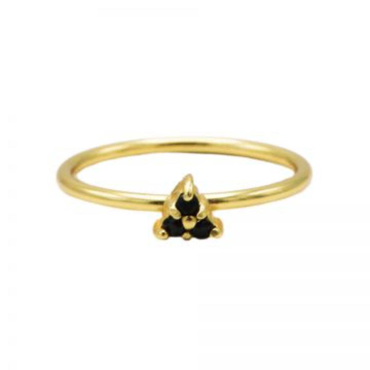 Ring Black Diamond Triple Dots Goldplated