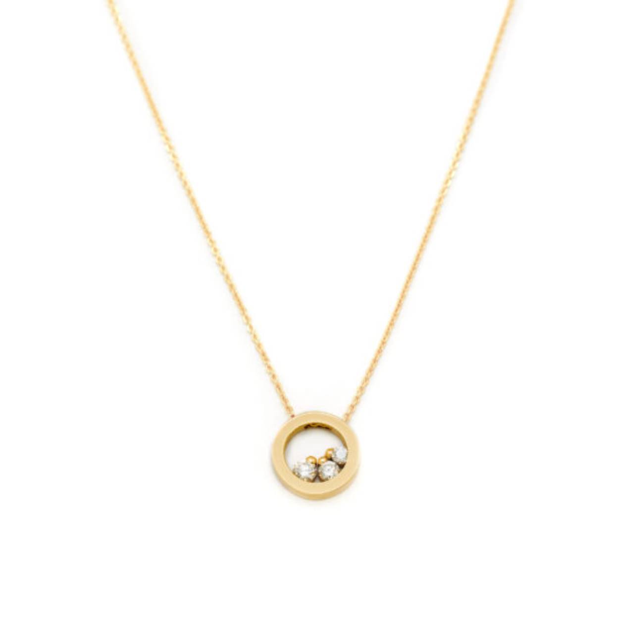Minioro geelgouden collier  0.8mm cirkel 3x0.04ct h-si 