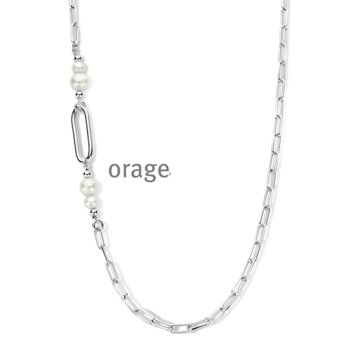 Zilveren collier (40 + 5 cm) met zoetwaterparels van het merk Orage
Bijhorende armband ook verkrijgbaar
