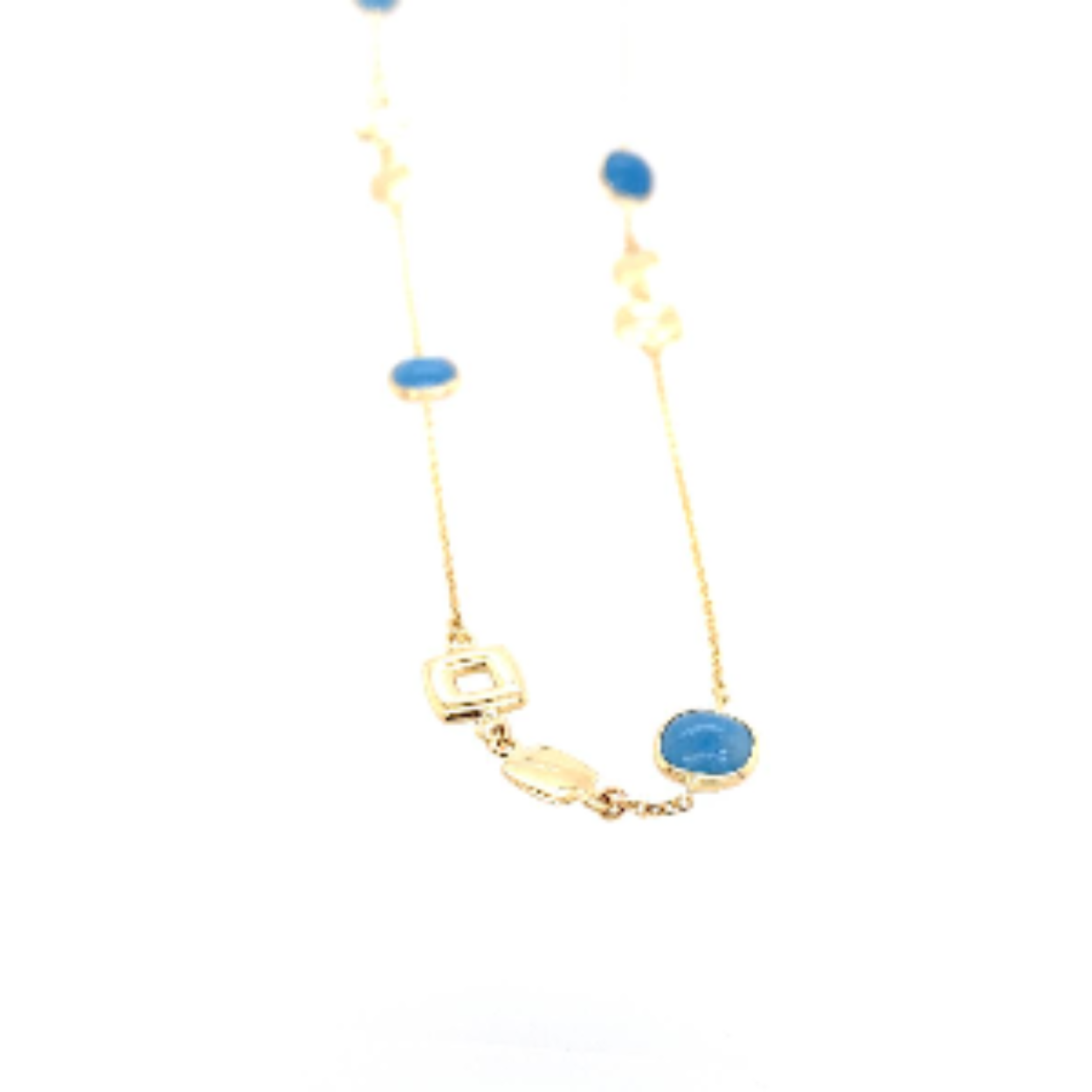 geelgoud monzario collier 90cm met blauw kwarts
