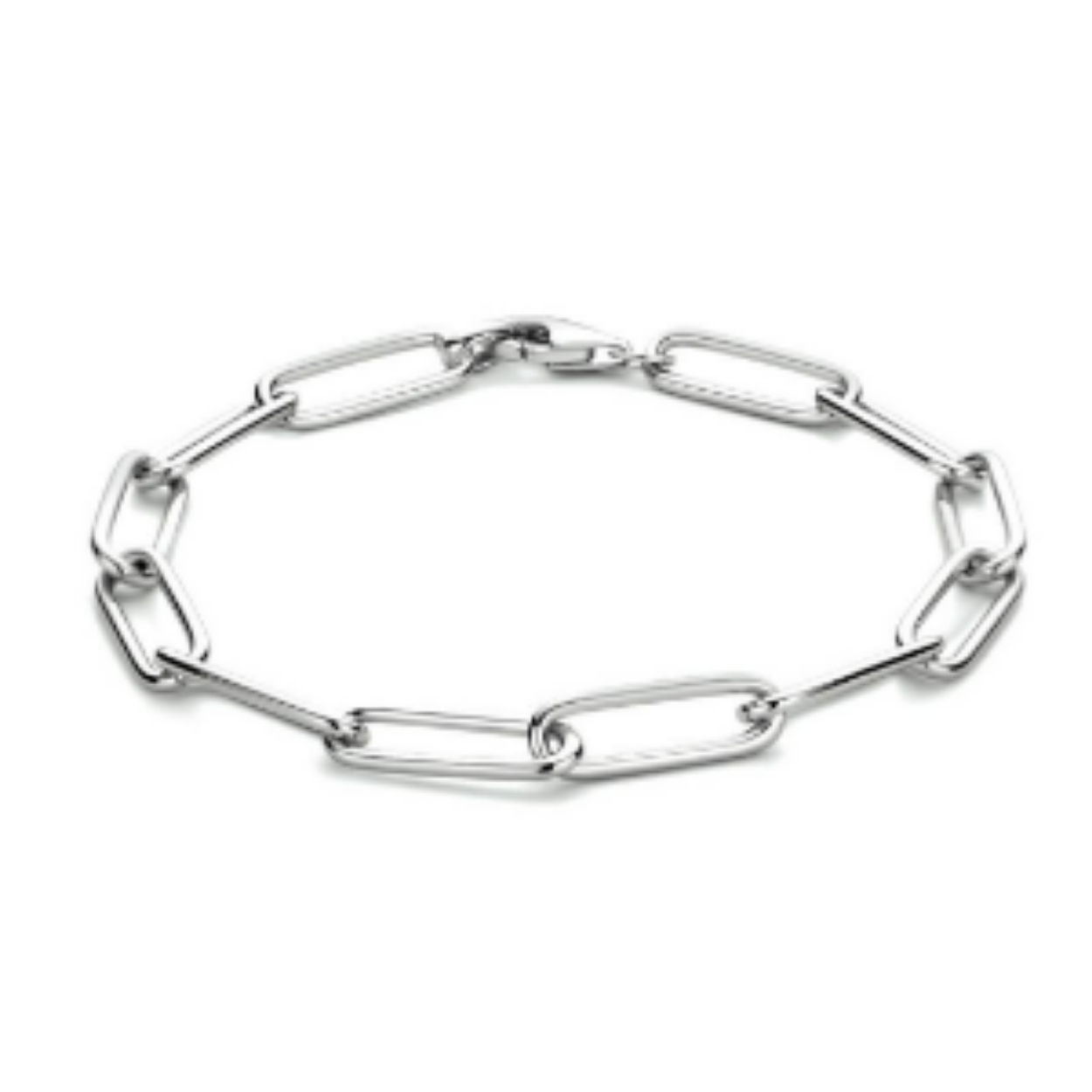 Gerhodineerd 925 zilveren paperclip armband met een schakelbreedte van 6mm en een stevige karabijn sluiting.