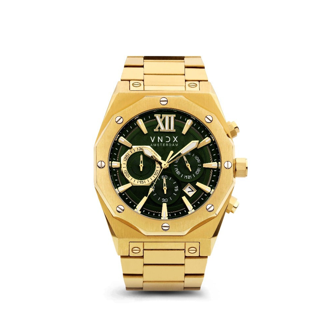 Ben jij dé Wise Man bij wie dit horloge perfect past? Dit stoere en uitgesproken horloge sluit perfect aan op wie jij bent! De mat geborstelde goud stalen band gecombineerd met de elegante groene wijzerplaat is de kroon op jouw outfit. Met deze stoere kleurencombinatie en het stijlvolle ontwerp gaat dit horloge je niet snel gaan vervelen! Voorzien van een chronograaf kent deze Wise Man verschillende mogelijkheden. Bang om het horloge te verliezen hoef je niet te zijn. Het horloge beschikt over een vouwsluiting die gezekerd is. Zo zorgt VNDX ervoor dat jij en je Wise Man nooit te laat zijn. ''Be you, be wise and always do things you feel right about! The Wise Man''
Zolang de kroon gesloten is, kun je met dit horloge door de grachten zwemmen, snorkelen en zeilen