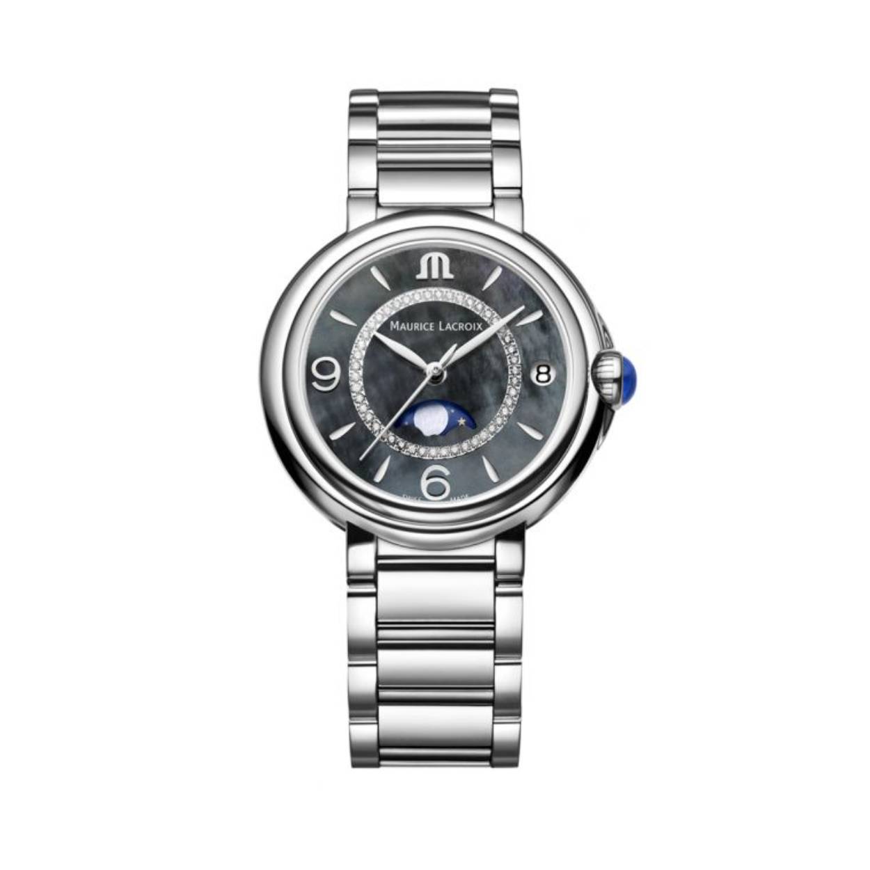 Dameshorloge van Maurice Lacroix uit de Fiaba collectie.

Het quartz-uurwerk biedt u weergave van de maanfase als tijdfunctie(s). De ronde horlogekast is 30m waterdicht en voorzien van een saffierglas.

Op de wijzerplaat van dit horloge zijn natuurlijke diamanten gezet.