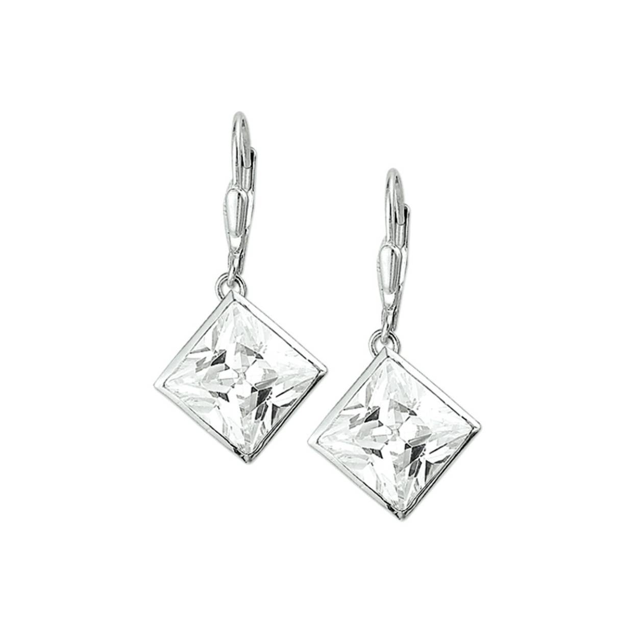Zilveren oorhanger zirkonia vierkant gladom 10mm