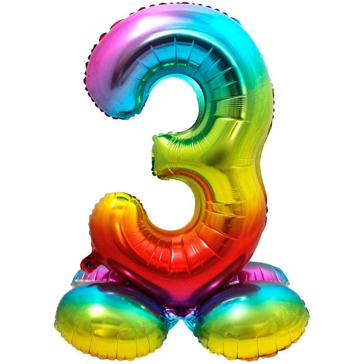 Staande Folieballon Cijfer 3 Regenboog - 72 cm. Inhoud: 1 folieballon. Kleur: Meerkleurig. Bijvoorbeeld te gebruiken tijdens de volgende feestgelegenheid/feestgelegenheden: Verjaardag, Kinderfeestje en Jubileum. Deze folieballon is 32 inch/81 cm en kan gevuld worden met lucht (geen helium nodig). Het artikel is gemaakt van folie.