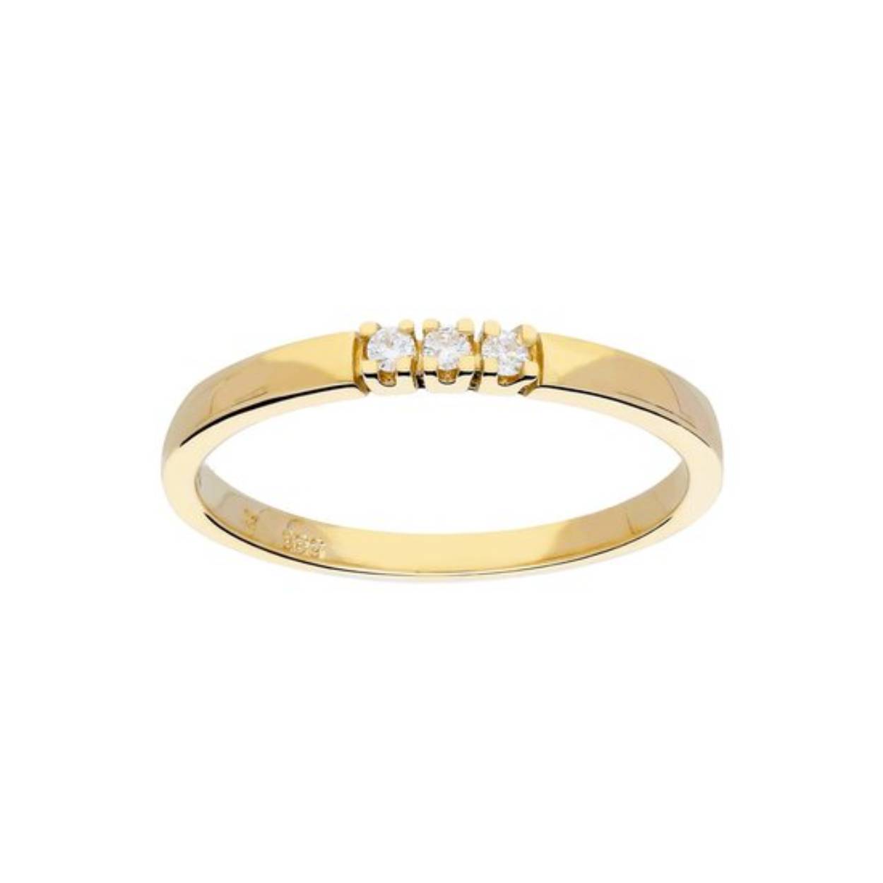 De Geelgouden Eclat Ring M703, is een prachtige ring met drie diamanten van elk 0,015 karaat. De diamanten springen er mooi uit door de witgouden zetting. Draag deze verfijnde ring aan je ringvinger voor een tijdloze look die elke outfit complimenteert. Perfect voor dagelijkse luxe of speciale gelegenheden.
