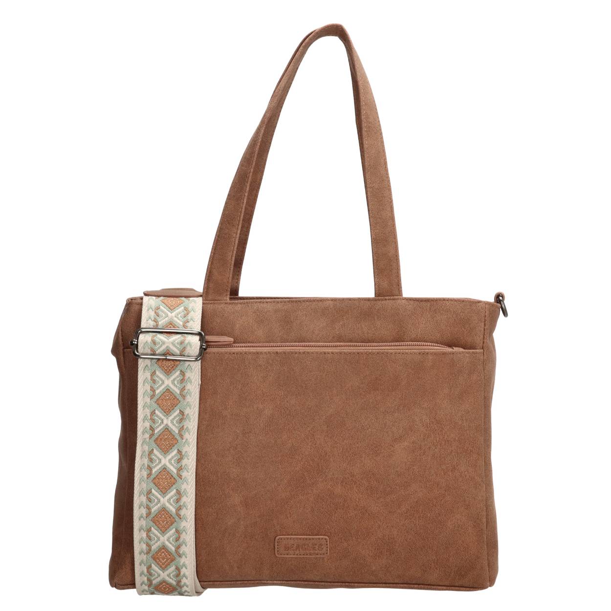 Met deze shopper steel jij de show! Deze prachtige shopper komt uit de Malaga serie van Beagles. Door het strakke design valt die overal mee te combineren. De schouderband heeft een leuk patroon wat de tas een speelse look geeft. Je spullen neem je bovendien geordend met je mee in de meerdere vakken die de tas te bieden heeft. Je shopt de shopper in vrolijke, zachte kleuren. Waar neem jij deze shopper mee naar toe? 

De eigenschappen van deze shopper zijn: 

Hoofdvak met ritssluiting
Voor- en achtervak met ritssluiting
Dubbel handvat
Verstelbare en afneembare schouderband