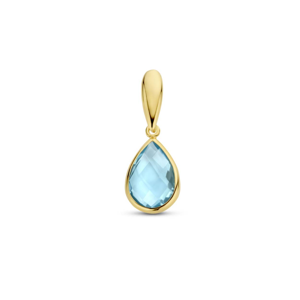 14k Geelgouden hanger uitgevoerd met een schitterende blauwe topaas