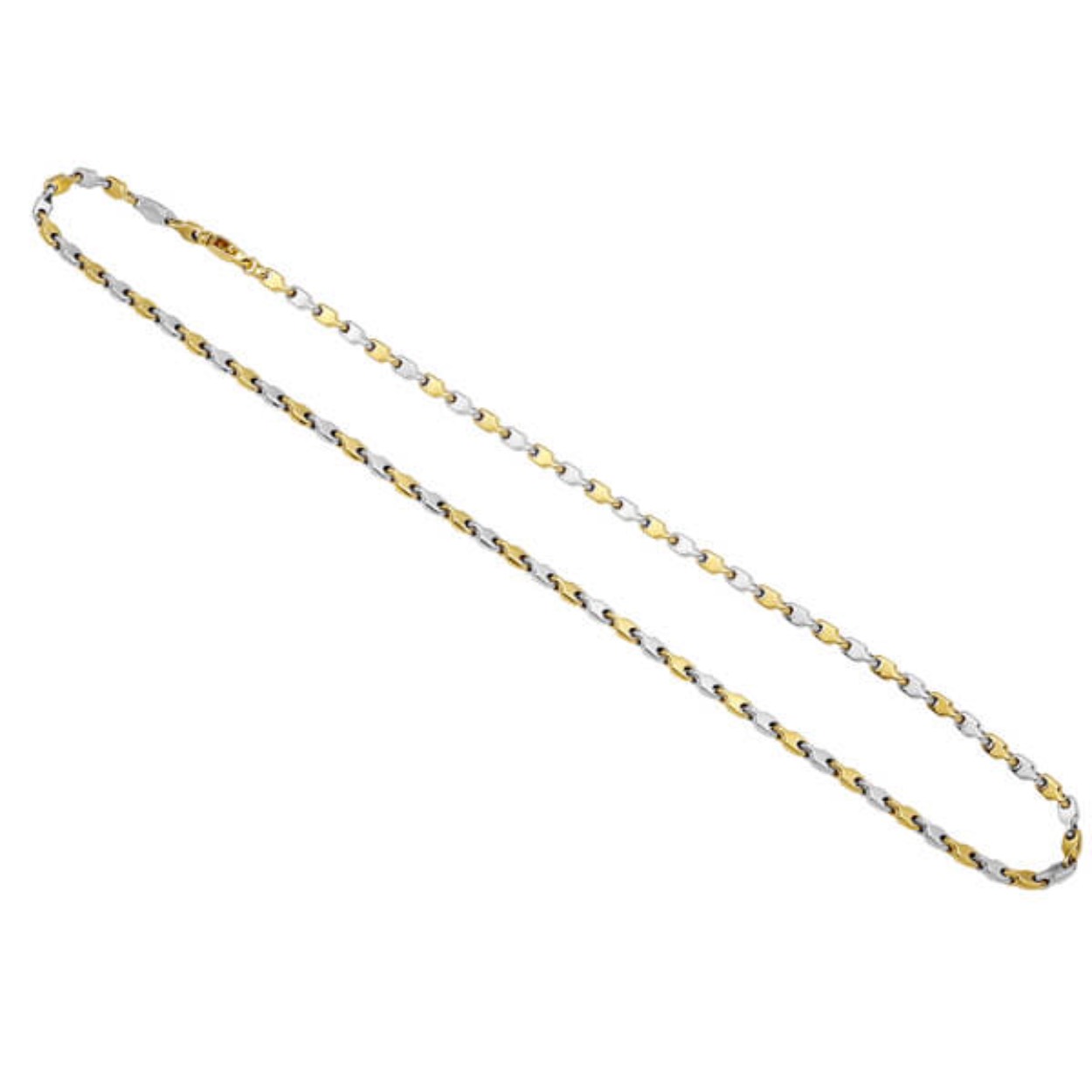 Prachtig, stevig 14-karaats geel- en witgouden collier.
Dikte: 3.5 mm. Lengte: 45 cm.