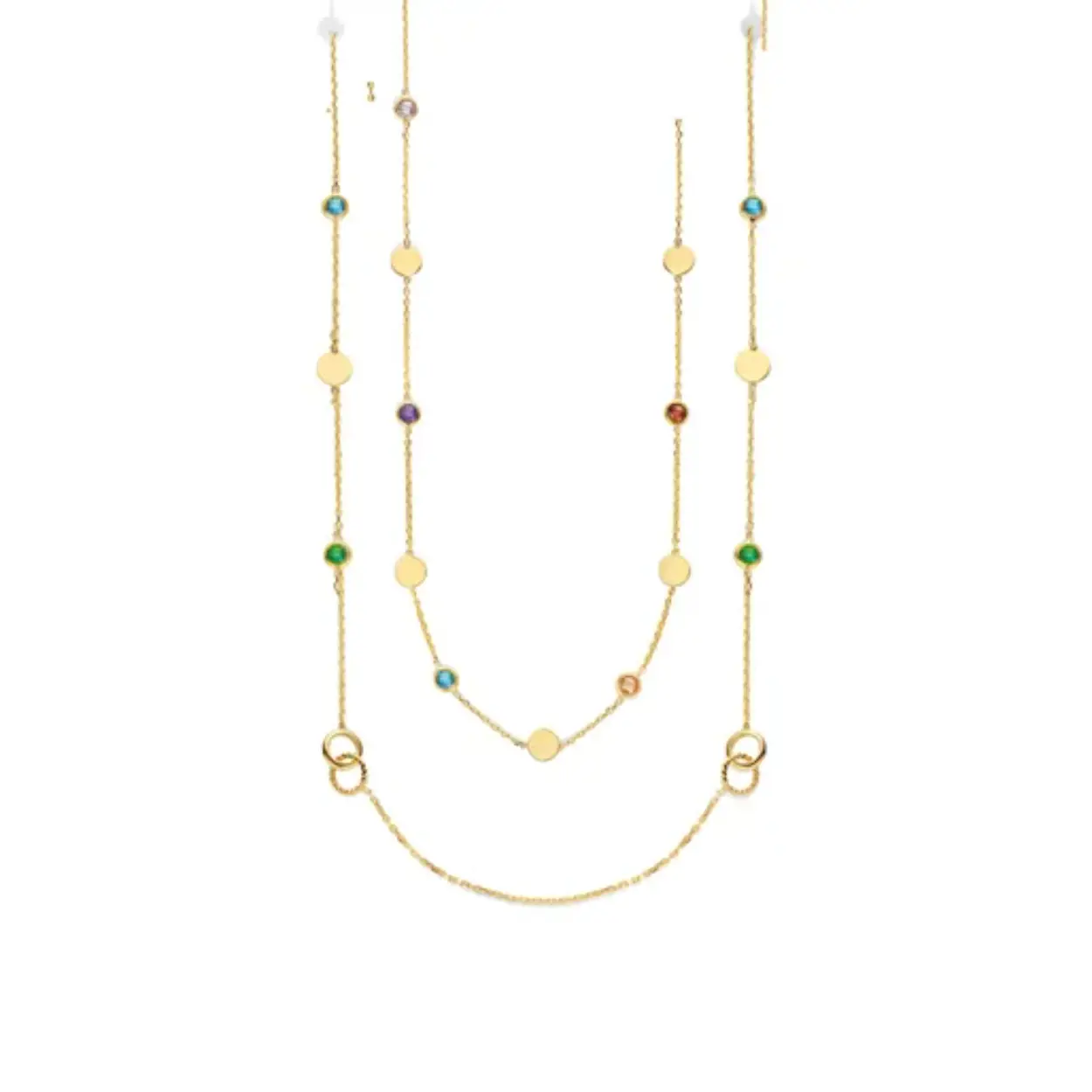 Let op! Het is het binnenste collier afgebeeld op de afbeelding!
Joy&Julia 14krt gouden collier met kleursteentjes