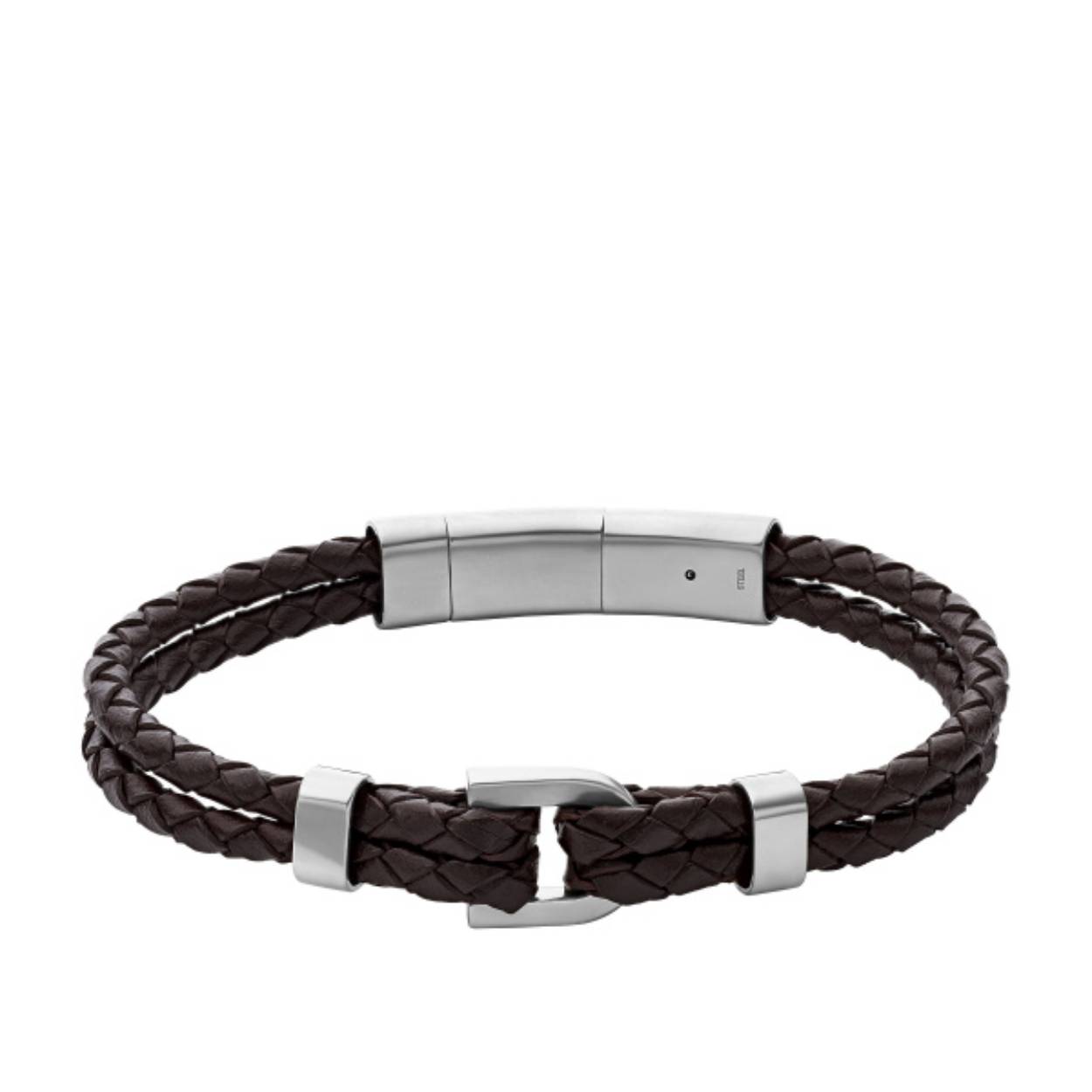 Leren gevlochten bruine armband van Fossil