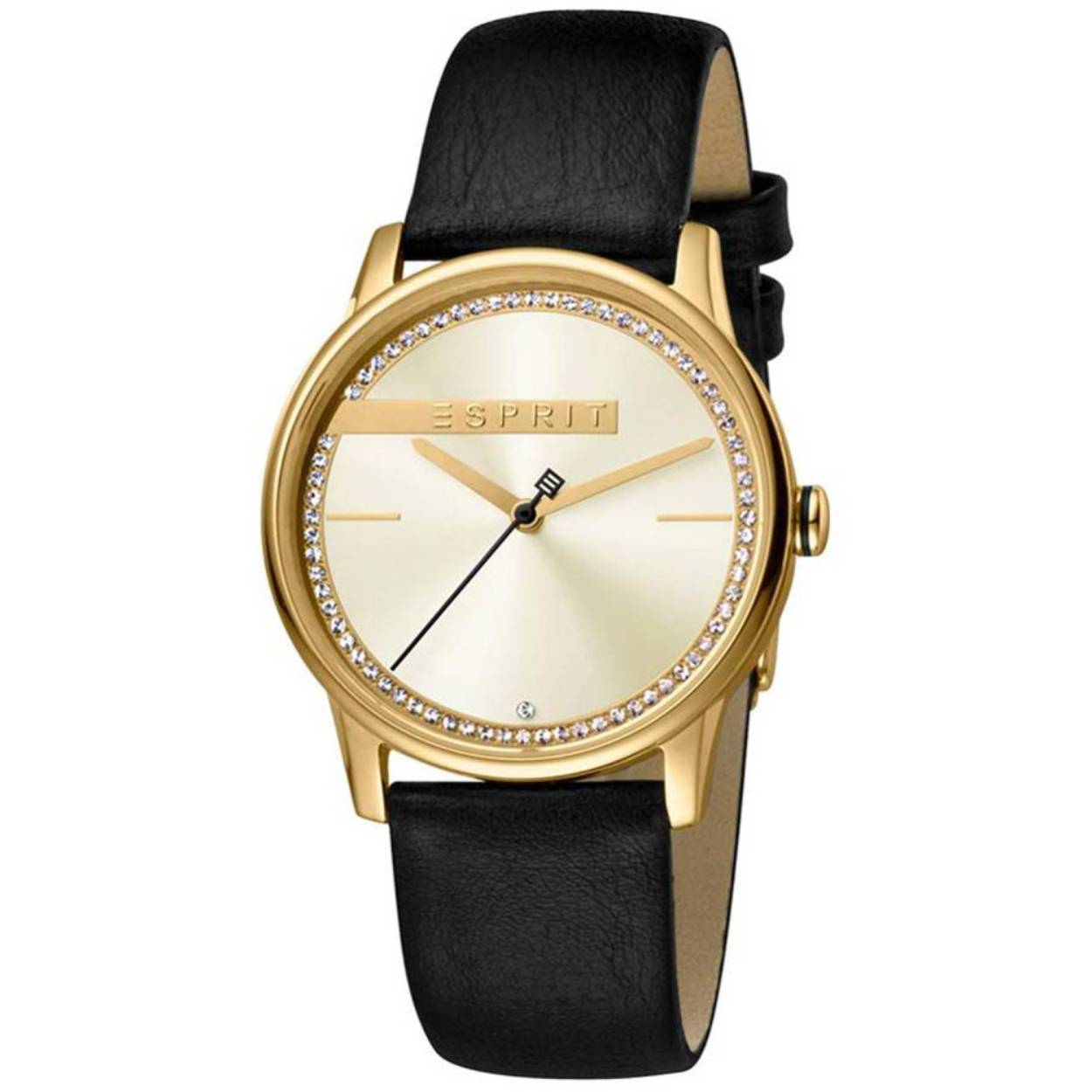 Dit dames horloge is van het merk Esprit. Het is een quartz horloge. De band is gemaakt van lederen. De diameter van de kast is 34mm.