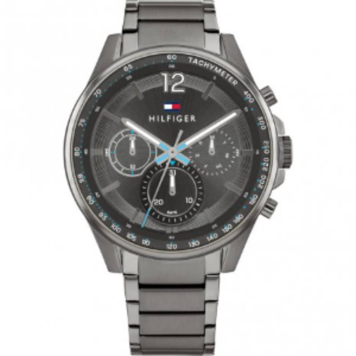 Een chic Tommy Hilfiger herenhorloge. De kastmaat is 44 mm en de breedte van de band 21 mm. De kast, band en wijzerplaat zijn grijs van kleur.