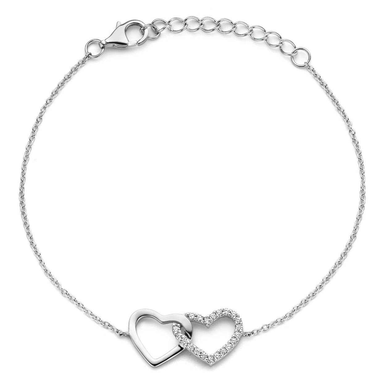 De Naiomy Zilveren Armband met 2 Hartjes is een stijlvolle zilveren armband die nikkelvrij en glanzend is. De armband heeft een lengte van 17+3cm en is zilverkleurig. Draag deze prachtige armband subtiel solo of combineer met andere sieraden voor een verfijnde, elegante look. Perfect voor iedere gelegenheid.