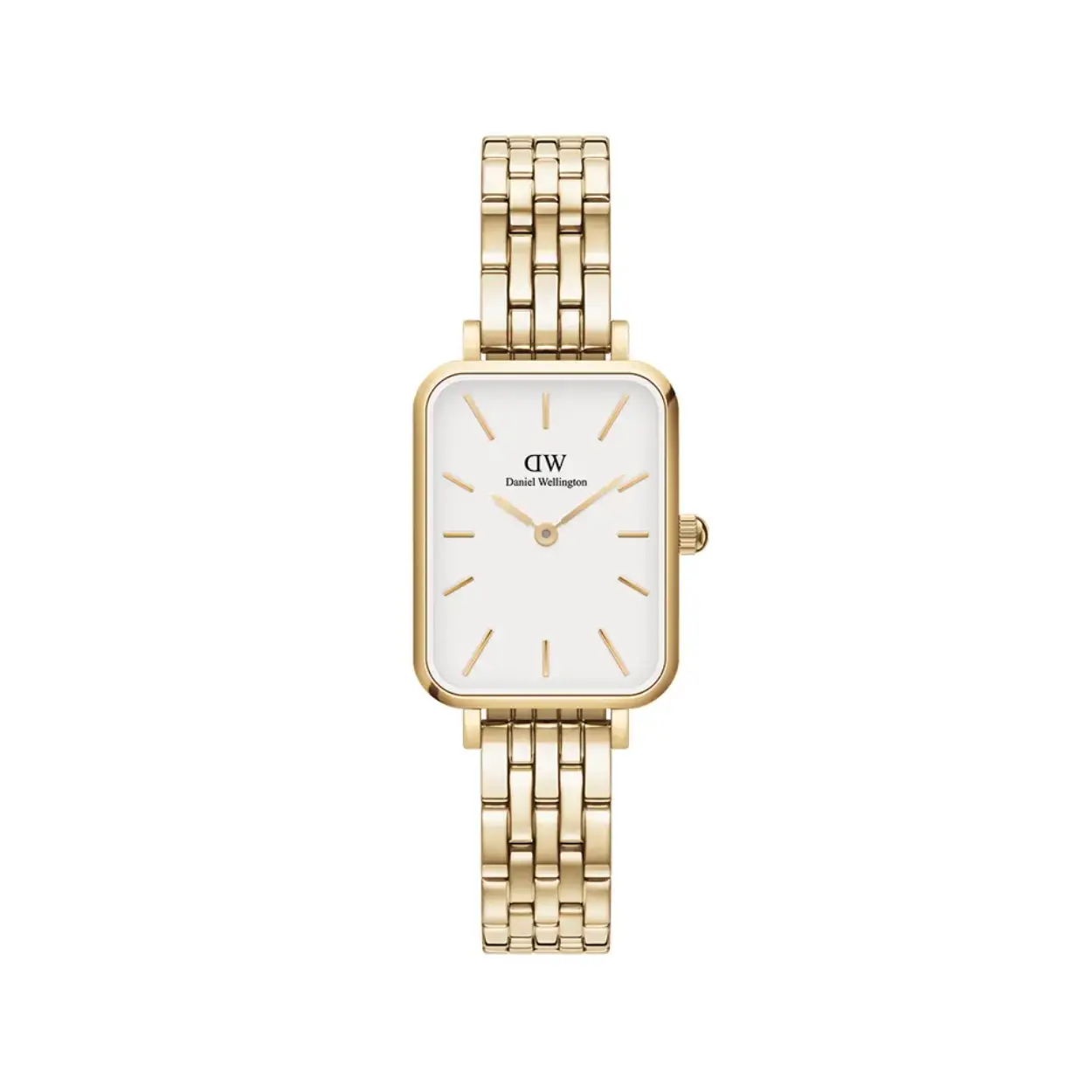 Daniel Wellington horloge Quadro goud, goudkleurige band, rechthoekige kast, witte wijzerplaat