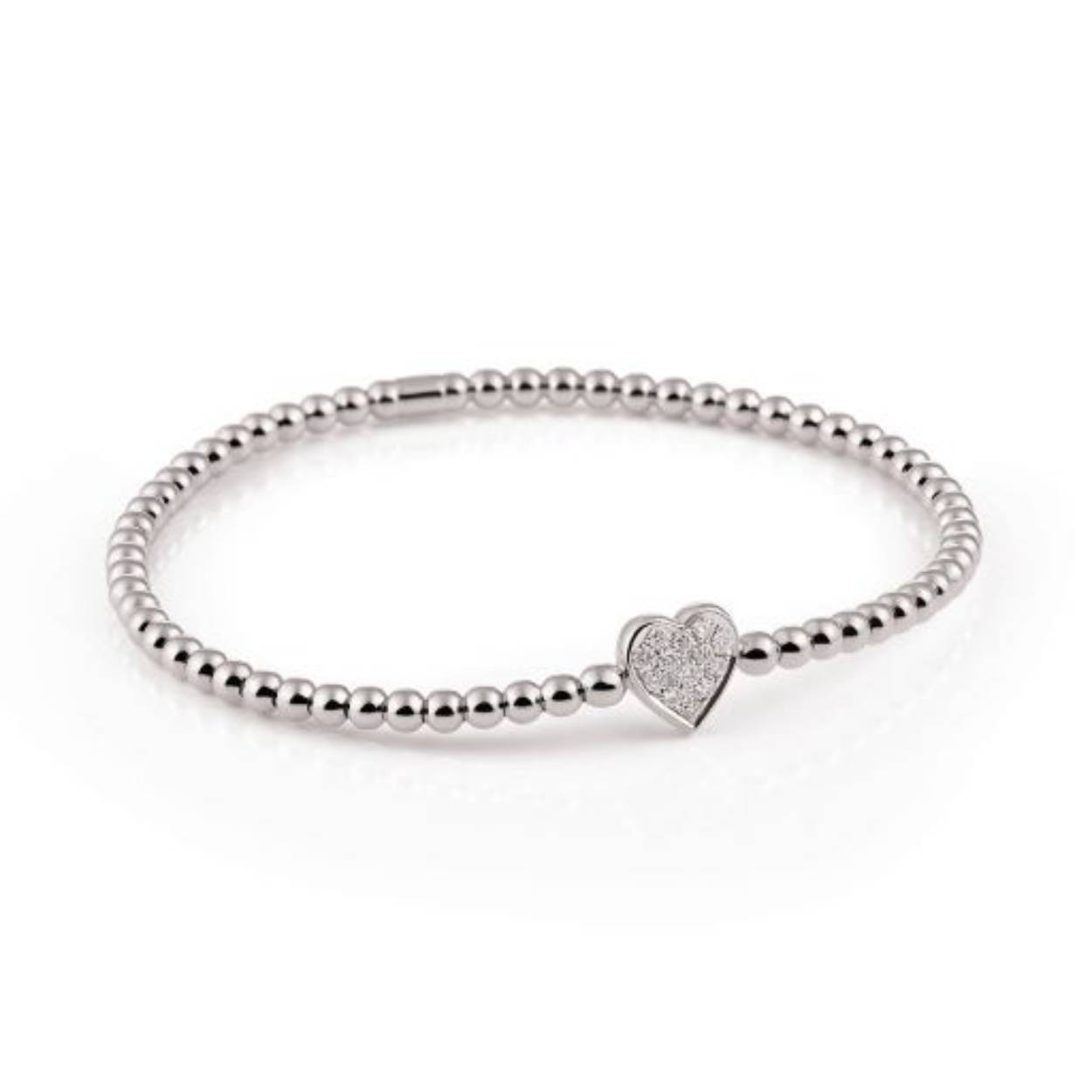 Sierlijke 18krt witgouden armband uit de Stretchy Collectie van Al Coro met een diamanten hart, 13-0.21crt SI H.

Simply elegant!
Deze tedere 18krt gouden stretchy armbanden met of zonder diamant kunnen gemakkelijk om de pols worden geschoven.
