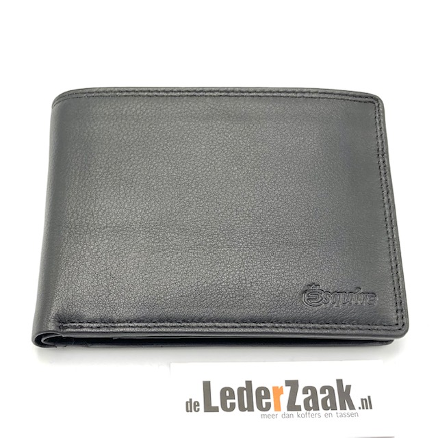 Zwarte portemonnee gemaakt van leer:

- 11 bankkaarten
- 3 steek vakken
-1 doorzichtig vak voor ID of foto's
- muntgeld vak
- dubbel papiergeld vak

Afmetingen:
Hoogte 10cm x breedte 12cm x 2cm