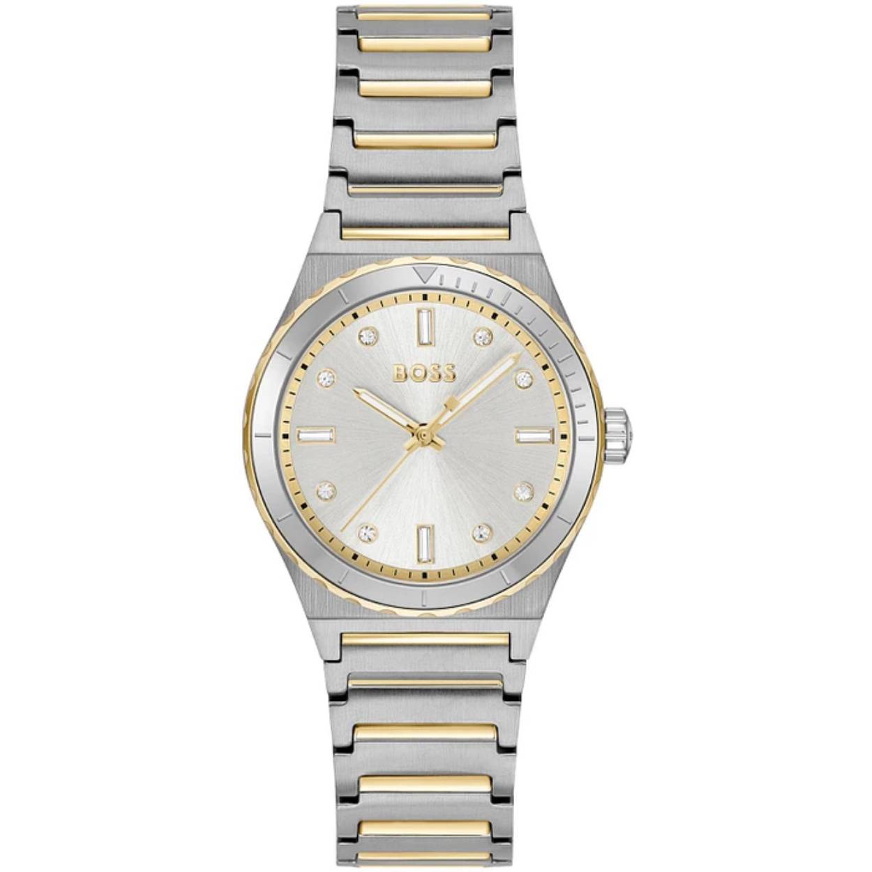 Op zoek naar een stijlvol horloge dat zowel sportief als elegant is? Dan is de HUGO BOSS CANDOR SPORT 32MM HB1502790 het perfecte horloge voor jou! Dit prachtige horloge combineert een sportieve uitstraling met hoogwaardige materialen en een klassiek design.

De tijdaanduiding van dit horloge is analoog, wat zorgt voor een klassieke uitstraling. Het uurwerk van de HUGO BOSS CANDOR SPORT 32MM HB1502790 is quartz, wat betekent dat het horloge zeer nauwkeurig de tijd aangeeft. Met een diameter van 32 mm en een hoogte van 9 mm heeft dit horloge een elegant formaat dat perfect is voor zowel mannen als vrouwen.

De behuizing van dit horloge is rond van vorm en heeft een zilverkleurige kleur. De behuizing is gemaakt van hoogwaardig roestvrij staal, wat zorgt voor duurzaamheid en een luxe uitstraling. De wijzerplaat van de HUGO BOSS CANDOR SPORT 32MM HB1502790 is zilver van kleur en het glas is gemaakt van mineraal, wat zorgt voor een helder zicht op de wijzerplaat.

De band van dit horloge is bicolor van kleur en gemaakt van roestvrij staal, wat zorgt voor een comfortabele pasvorm en een luxe uitstraling. De HUGO BOSS CANDOR SPORT 32MM HB1502790 heeft geen datumweergave, maar is wel waterdicht tot 3 bar, wat betekent dat het horloge spatwaterdicht is.

De sluiting van dit horloge is een vlinder- of vouwsluiting, wat zorgt voor een veilige en comfortabele sluiting om je pols.