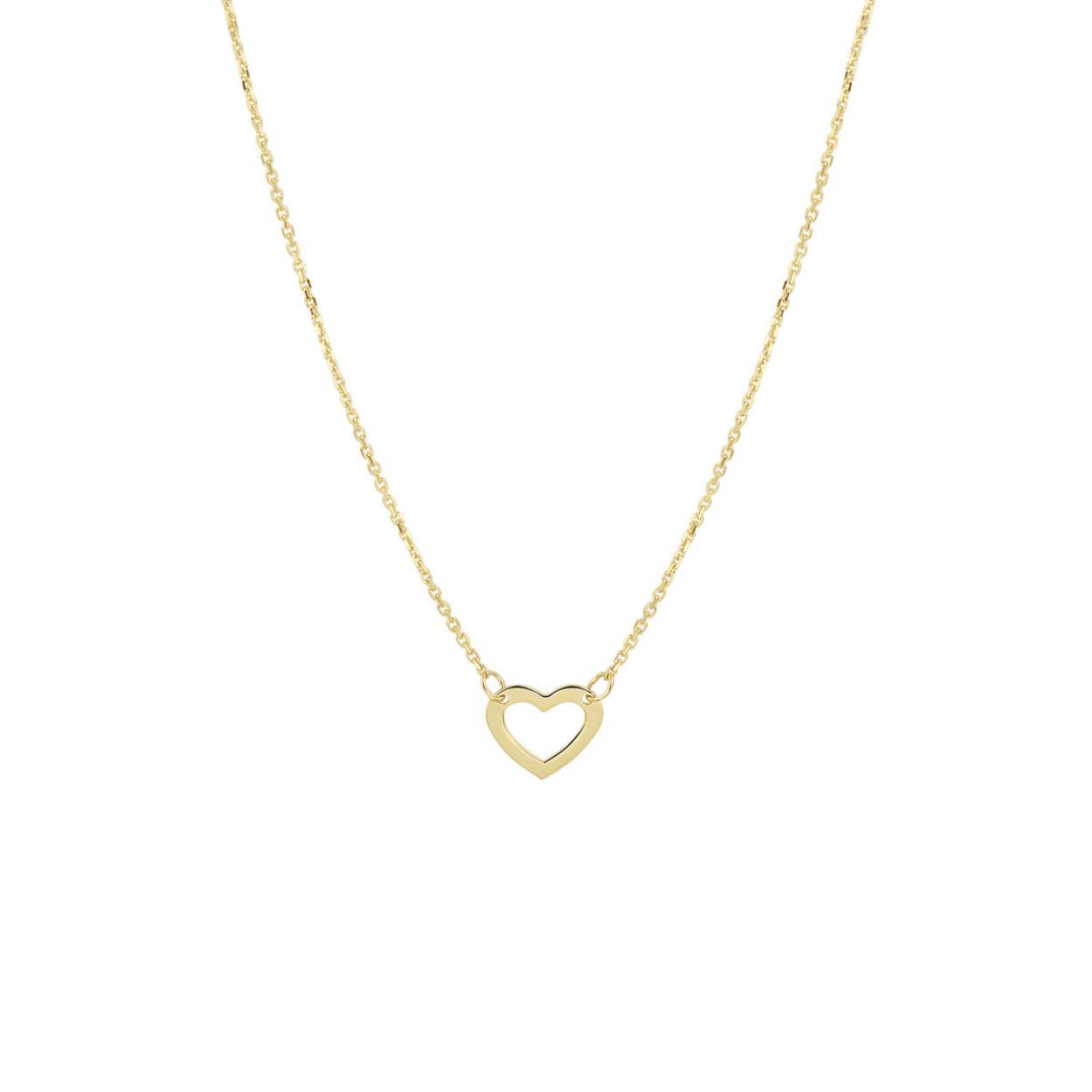 14k Geelgouden collier uitgevoerd met een hartvormig hangertje. Het collier heeft draaglengtes van 41, 43 en 45cm. Het hartje heeft een afmeting van 6.5x8mm. De schakelbreedte is 0.8mm.