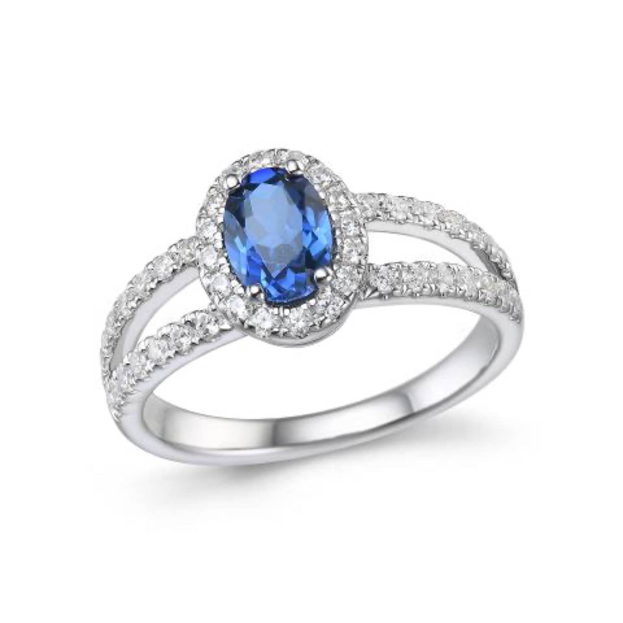 Ring wit goud 18kt met diamanten en blauwe saffier