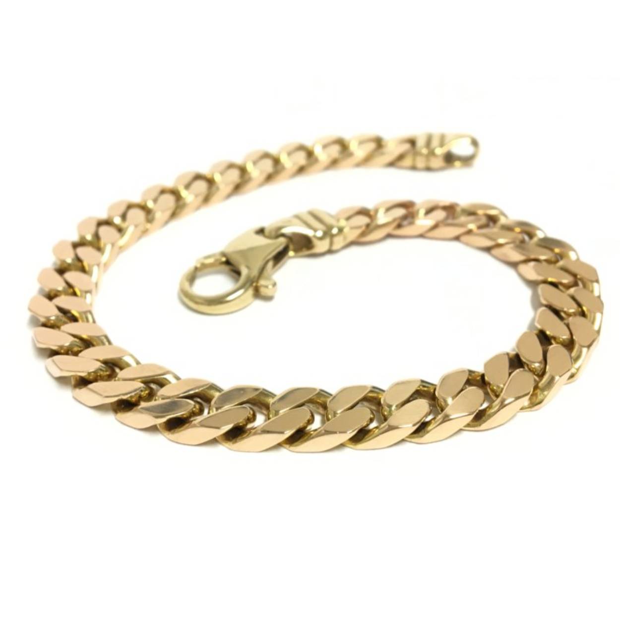 14k geelgouden gourmet herenarmband met halfmassieve schakels  7.8mm breed en 21 cm lang