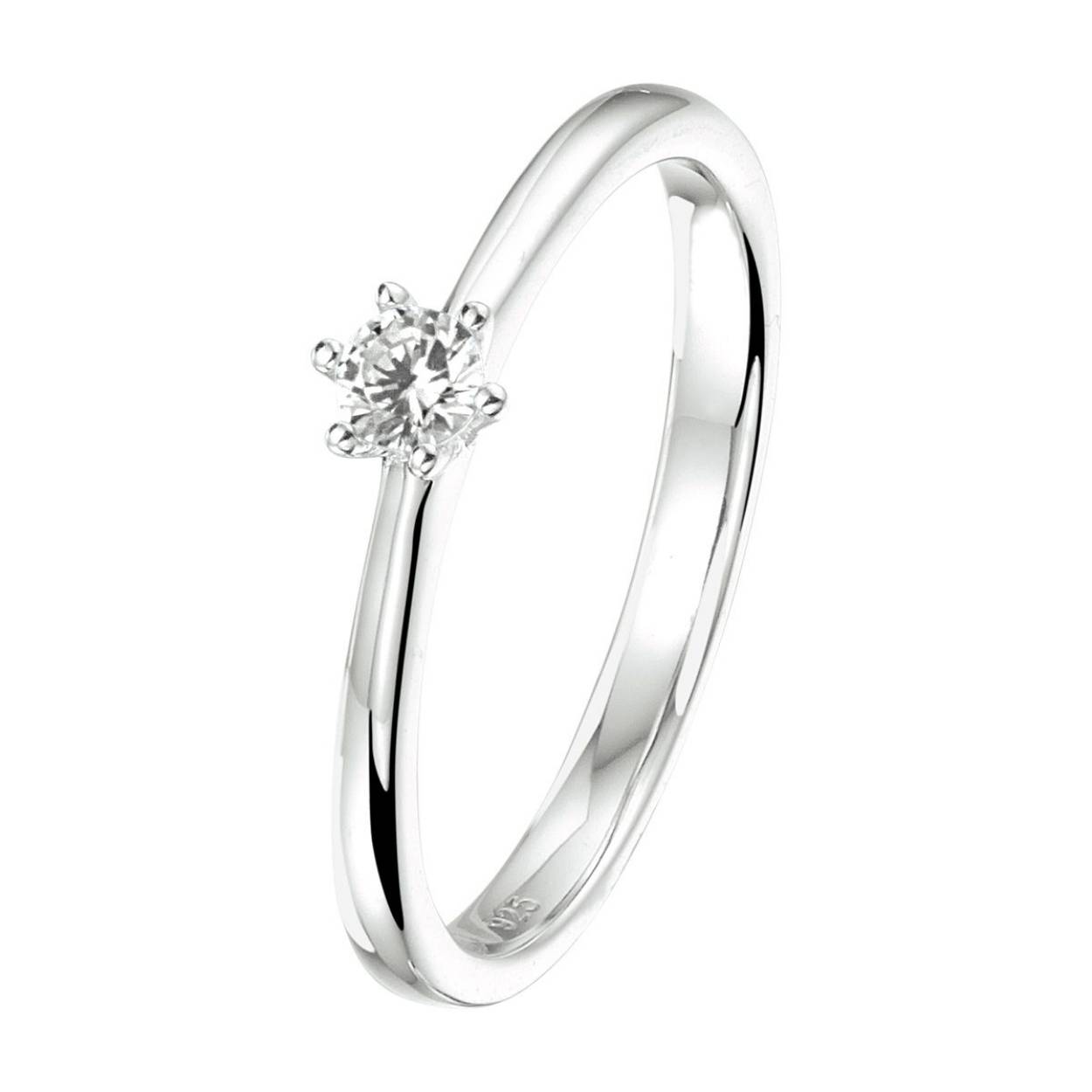 Gerhodineerd 925 zilveren ring uitgevoerd met een schitterende zirkonia. De ring heeft een breedte van 4mm