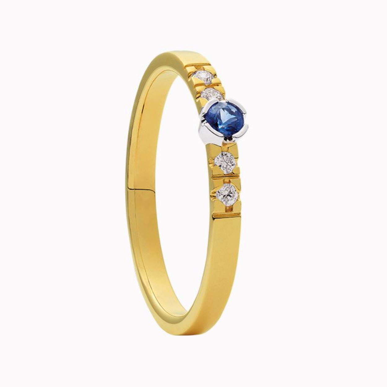Eclat 14krt witgouden ring met diamant en saffier