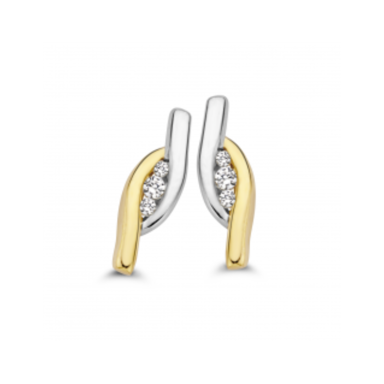 Prachtige bicolor gouden oorknoppen. Bezet met briljant geslepen diamanten van totaal 0.04ct.
