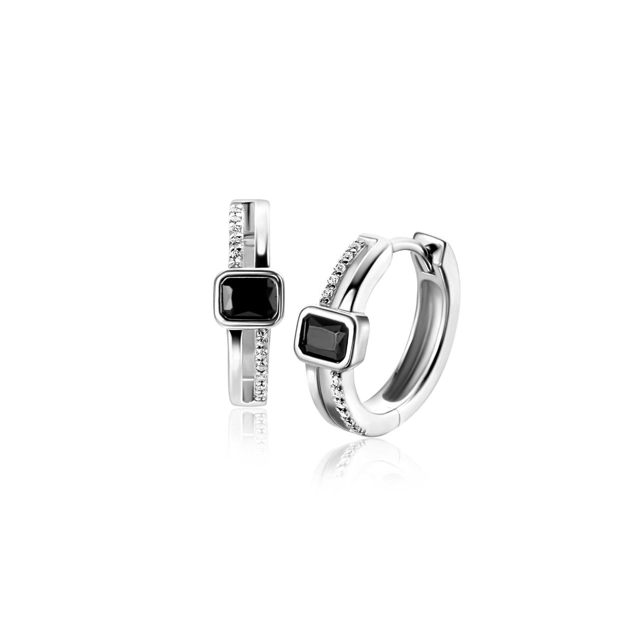 16mm Zinzi Oorringen Zwart/Transparant Zirkonia ZIO2626Z