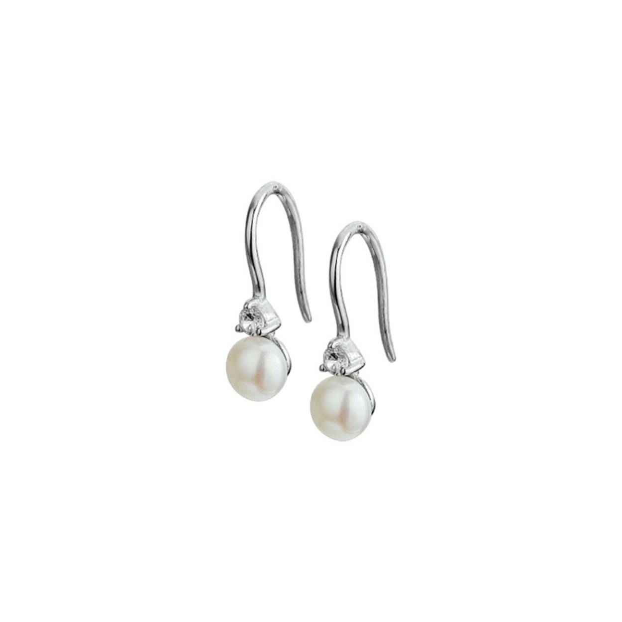 Gerhodineerd zilveren oorhangers met een zoetwaterparel en zirkonia.