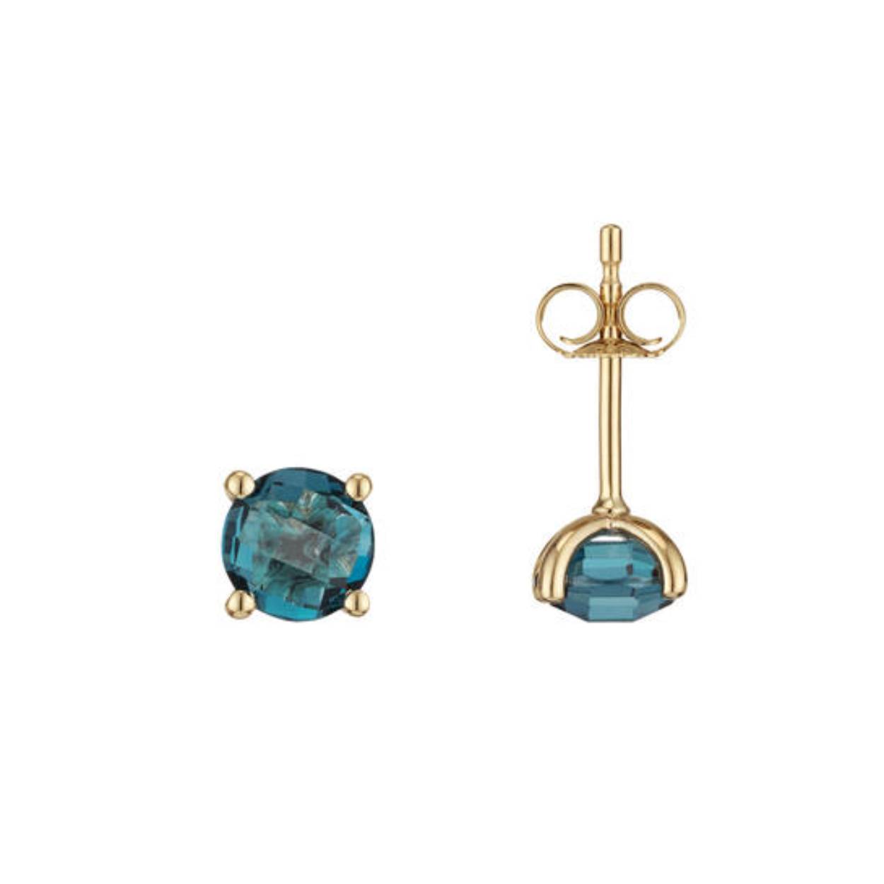 Gouden oorsteker 6mm met blauwe topaas 
