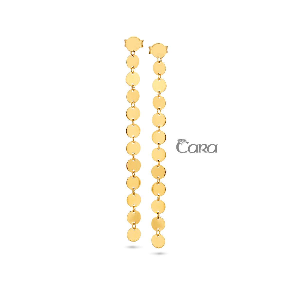 Lange geel gouden oorstekers (18 kt) van Cara - Lengte: 5,5 cm - De prijs kan variëren naargelang de goudprijs