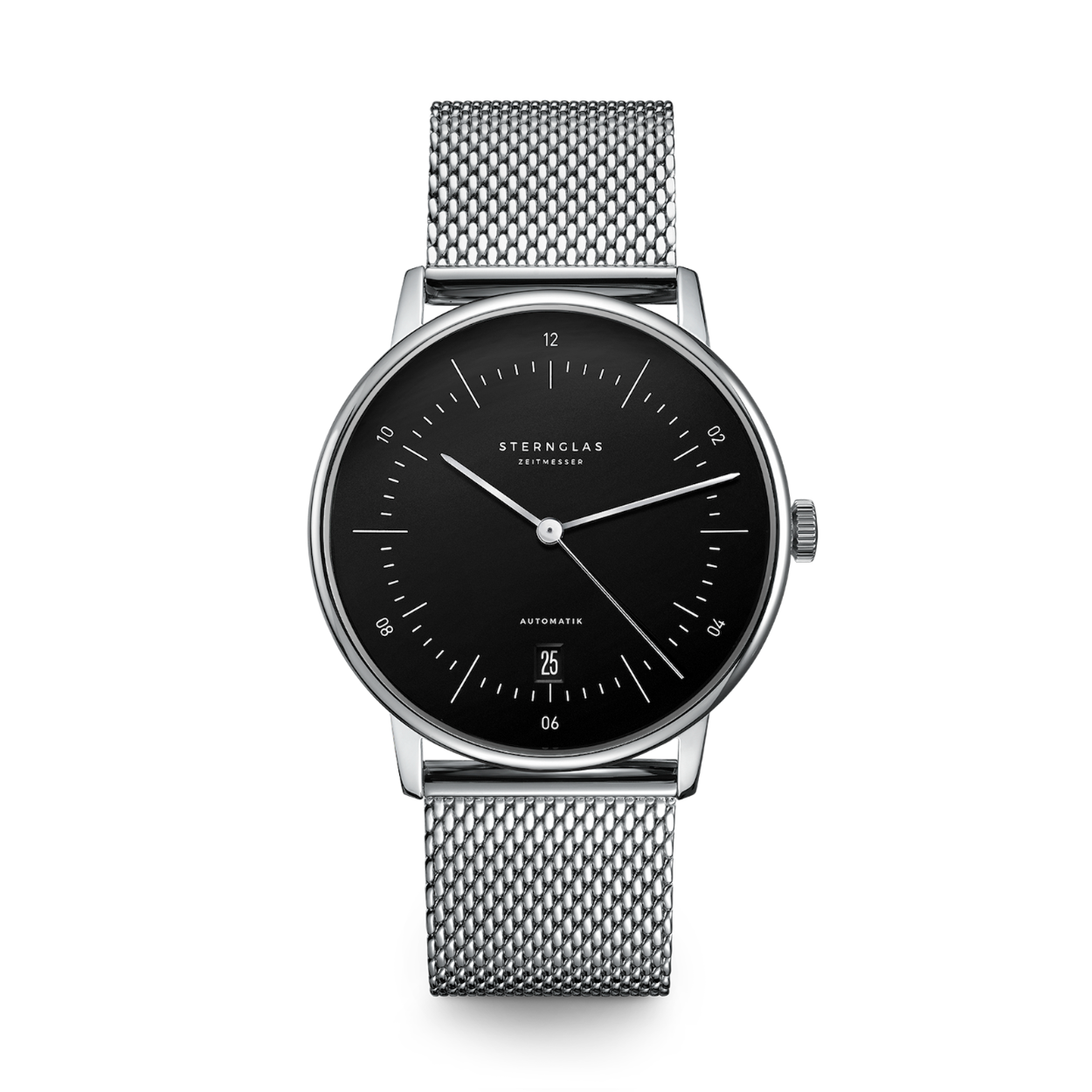 Sternglas Naos Automaat Milanese band saffier. Datum, Bauhaus stijl