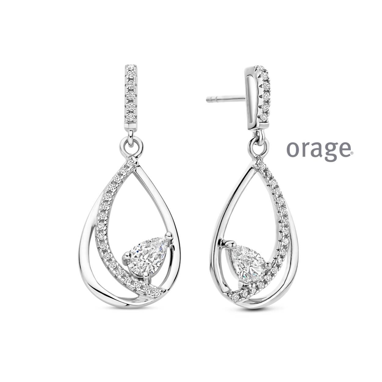 Orage oorhangers zilver met zirkonia steentjes