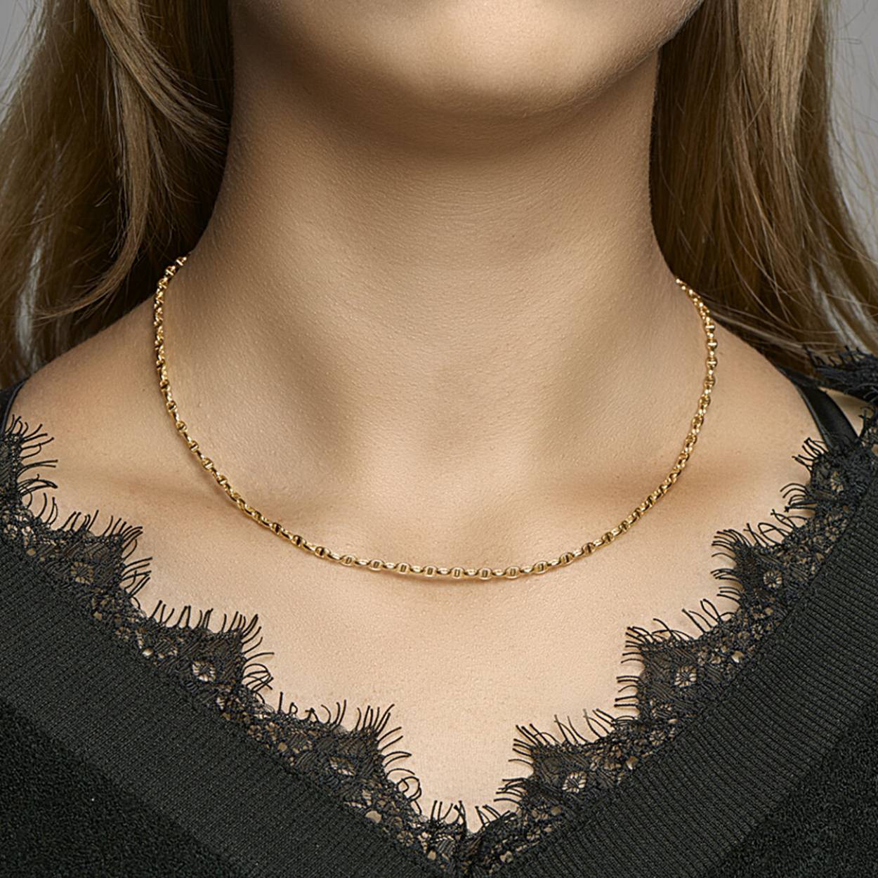 14k roodgoud geslepen fantasie anker collier op 45 cm