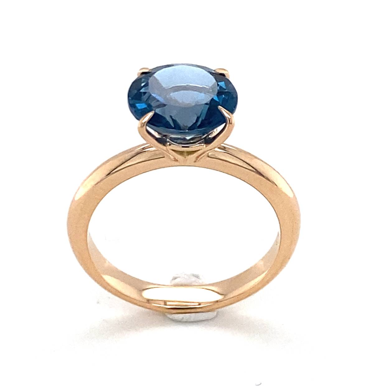 18 krt rose gouden damesring met londonblue topaas 10mm
