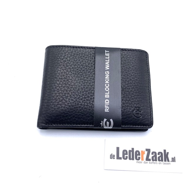 Kleine zwarte billfold:

- bankkaarten
- enkel papiergeld vak
- muntgeldzak voor zien van winkelwagen muntjes
- cardsafe
- RFID blocking