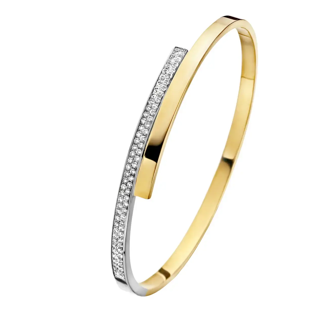 Deze prachtige geel/witgouden armband van Fjory is ingelegd met diamanten, 0.78ct.