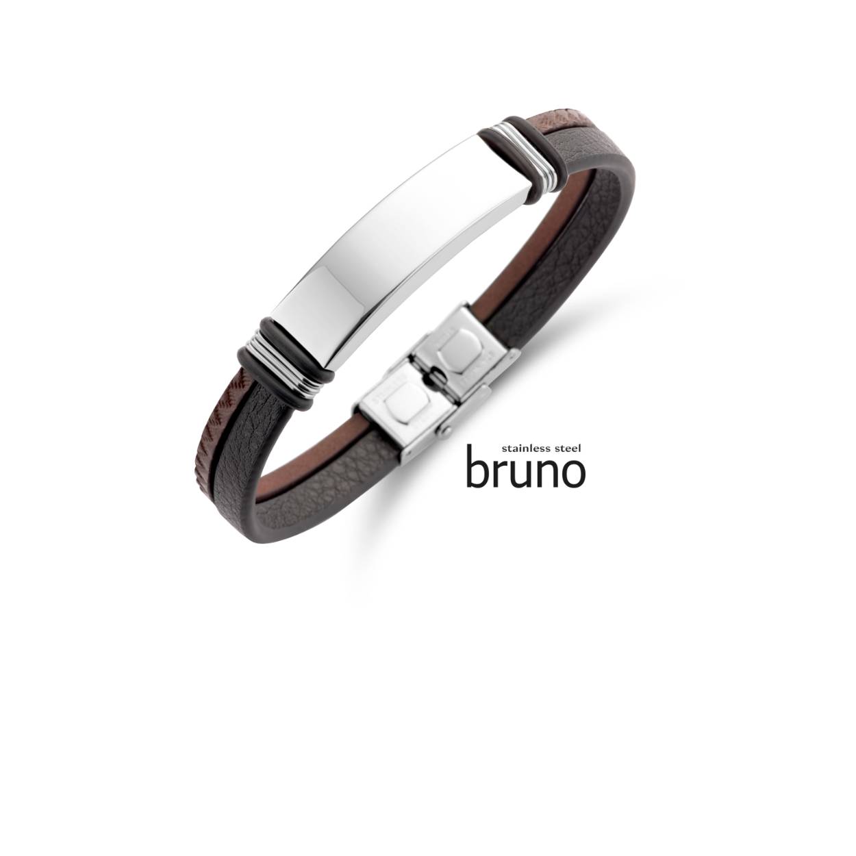 armband staal leder met graveerplaat 