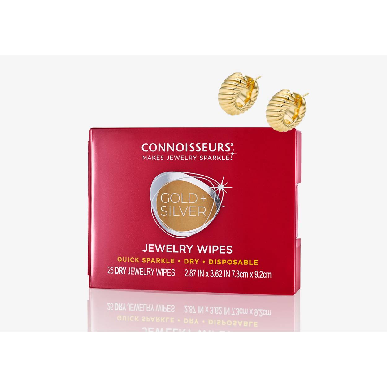 Jewelry Wipes Compact
No water? No Problem: Makes Gold and Silver Jewelry Sparkle

Connoisseurs Jewelry Wipes Compact is the quick “no-water-necessary” way to clean all your gold and silver jewelry. Conveniently packaged in an easy-to-open compact, our dry, disposable wipes work anywhere, any time. What’s the secret? A special anti-tarnish shield helps your jewelry retain its mirror-like luster. Trust your gold and silver jewelry only to the best – Connoisseurs!

Non-toxic

25 Dry Disposable Wipes

2.875″ x 3.625″ (7.3 cm x 9.2 cm)