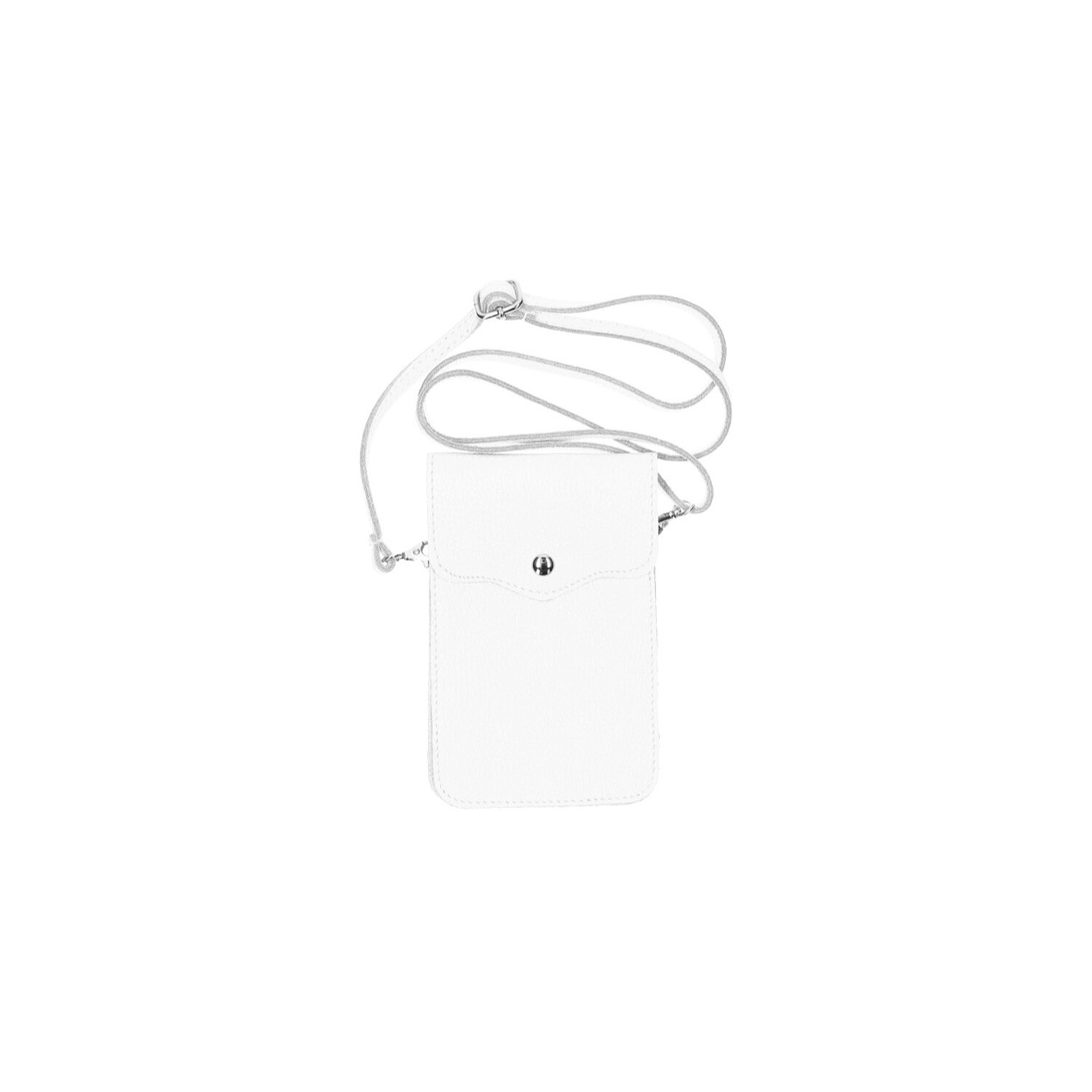 Telefoontasje met twee vakken. Het tasje wordt gesloten met een lichte magneet sluiting.
Schouderriem is afneembaar waardoor u ook een lange modische schouder riem eraan kunt zetten.

Afmetingen:
Hoogte 20cm x breed 12cm x 1 cm diep