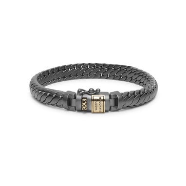 Buddha to Buddha - Ben XS Black Rhodium Gold, zilveren armband met zwart Rhodium en gouden logo op de sluiting 18cm J070BRG D - 001K01070B104