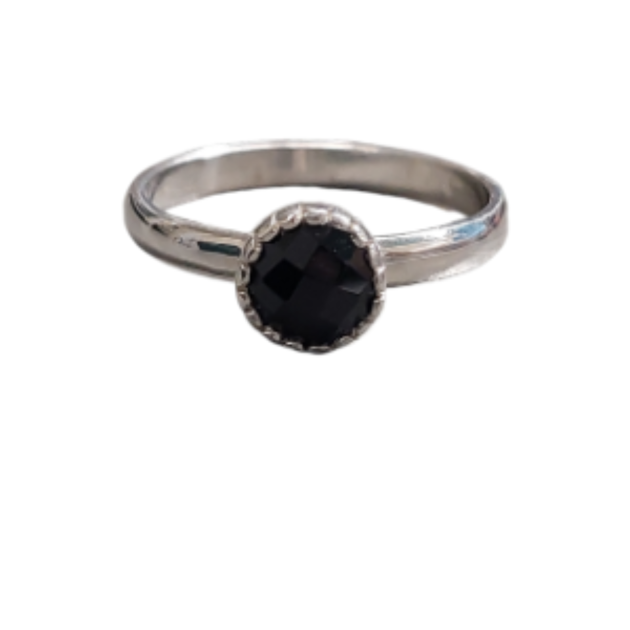 stapel/ aanschuif ring met ronde facet geslepen zwarte spinel van 6mm