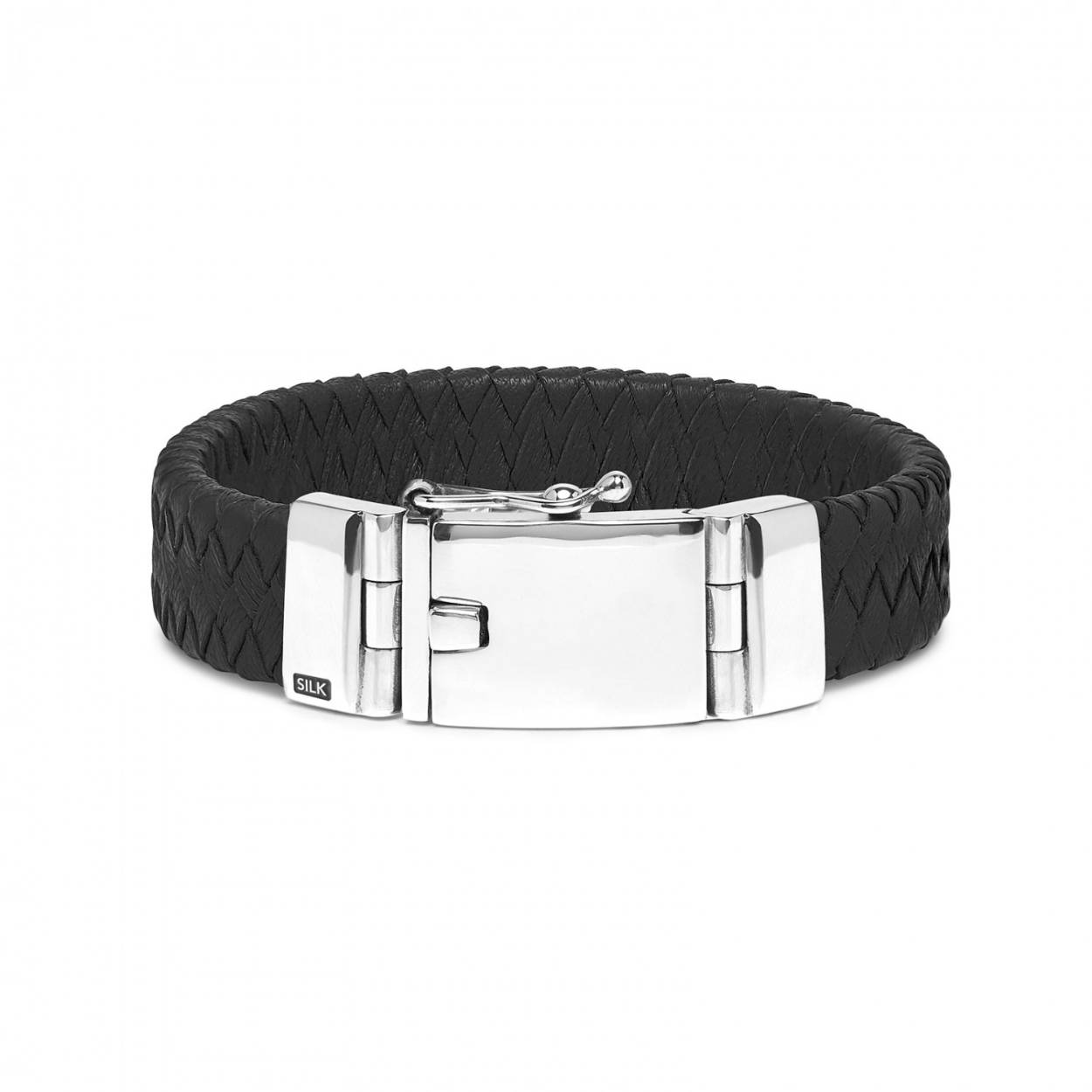 Silk Armband 641BLK. 21 silver & leather