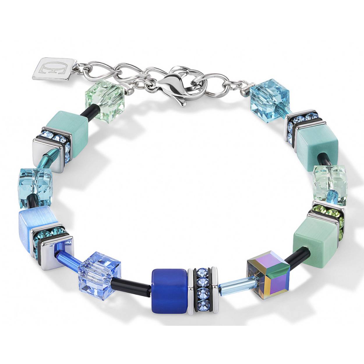Coeur de Lion GeoCUBE® armband vervaardigd met synthetisch tijgeroog, Swarovski kristal, polaris, strass rondellen en staal