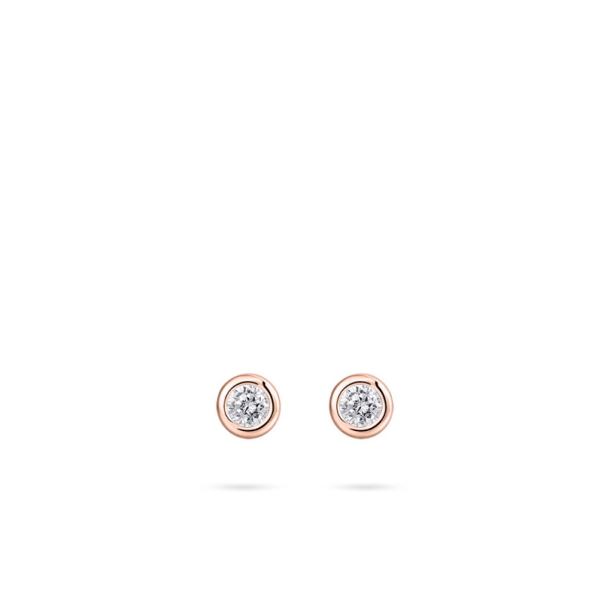 Gisser Jewels Round Ear Studs with Zirconia Stones | 5 mm | Rose Gold Plated Silver