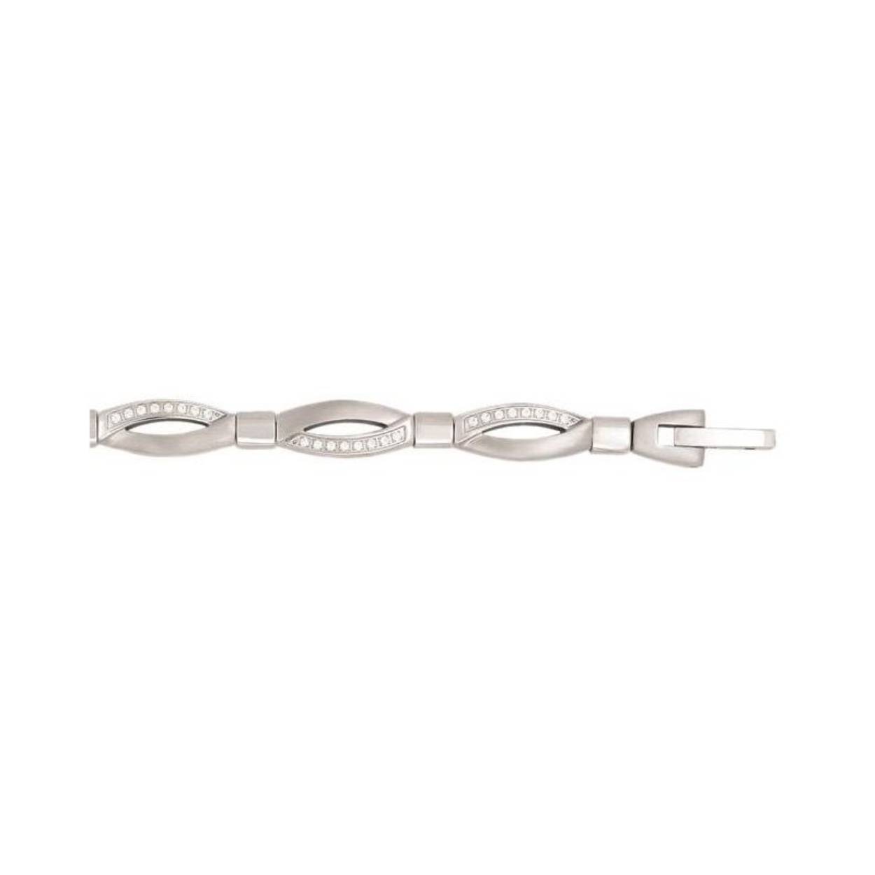 Staal collier opengewerkt met zirkonia's 42 + 3 cm