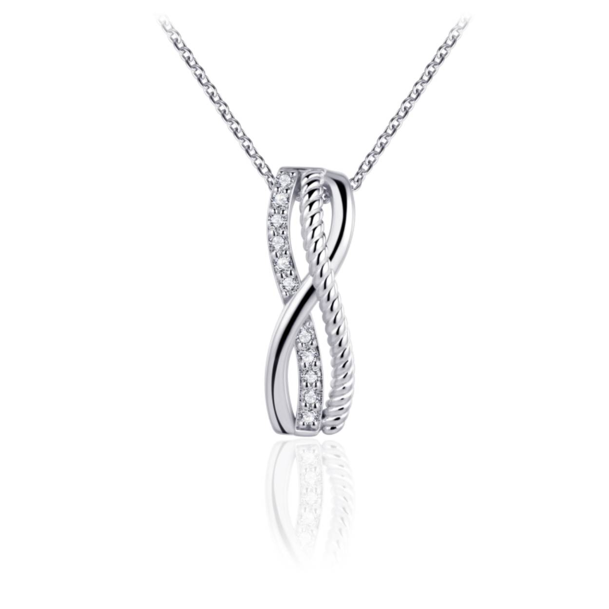 Zilveren collier anker schakel met fantasie hanger, drie staafjes over elkaar gewerkt. Een gladde, een gedraaide en een bezet met zirkonia's in klauwzetting. Het collier is te dragen vanaf een lengte van 42 cm, maar gemakkelijk te verstellen tot 47 cm.

Leuk om te combineren met de bijpassende 
ring R408, R409, R410 en/of 
armband SB11, SB22 en/of  
oorringen KC1001, KC1001, KC1002, KC1017
